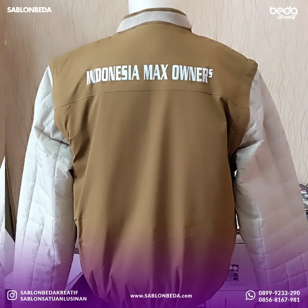 Sablon Jaket Varsity tulisan Club Motor Indonesia Max Owner bagian belakang
