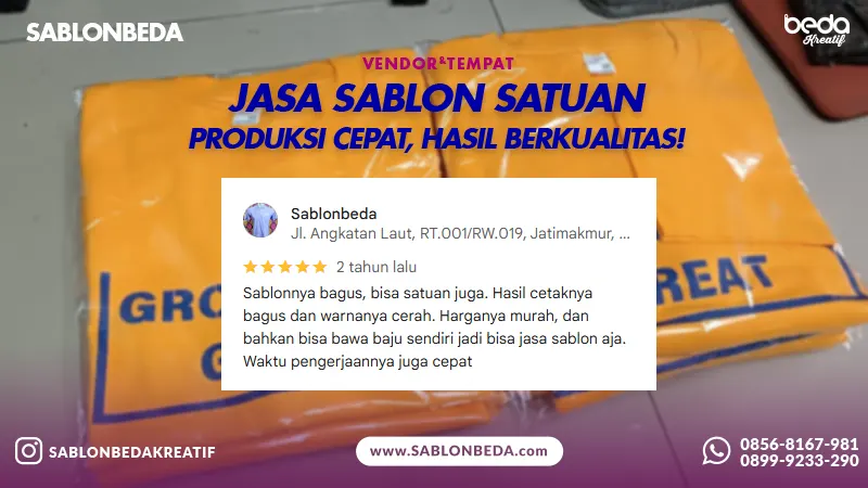 review puas dengan layanan jasa sablon satuan di Sablonbeda