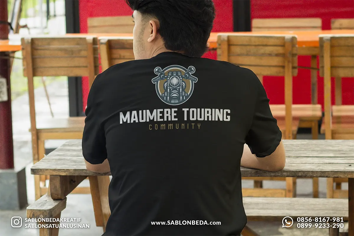 Hasil sablon kaos custom komunitas Maumere Touring Community NTT bahan katun combed 24s di Sablonbeda Kreatif